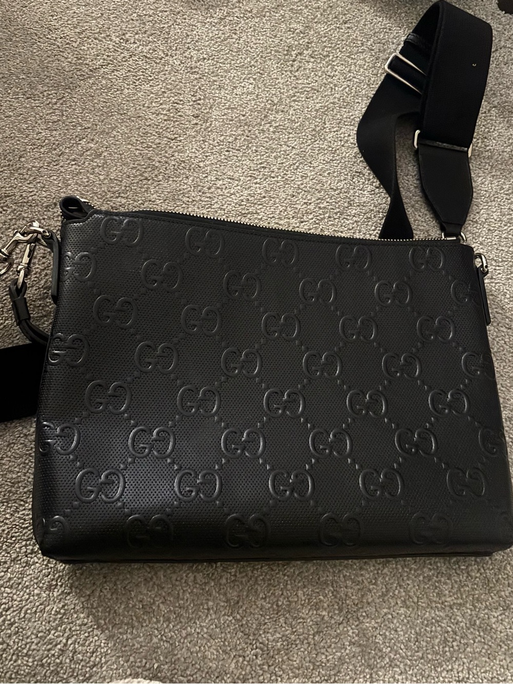 Gucci Black Embossed Leather Crossbody Bag